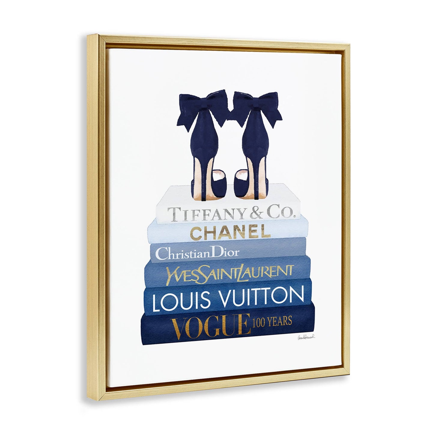 Navy Blue Heels Chic Bookstack Floating Frame