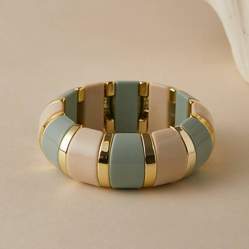 B26121 Bold Acrylic Rectangle Link Stretch Bangle Bracelet