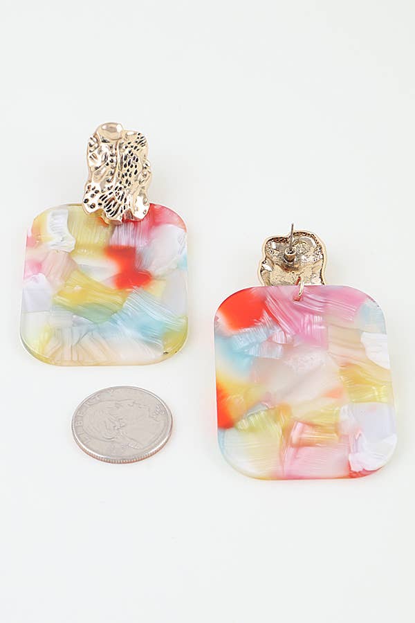 Multi Marble Stone Frame Drop Earrings KE1217