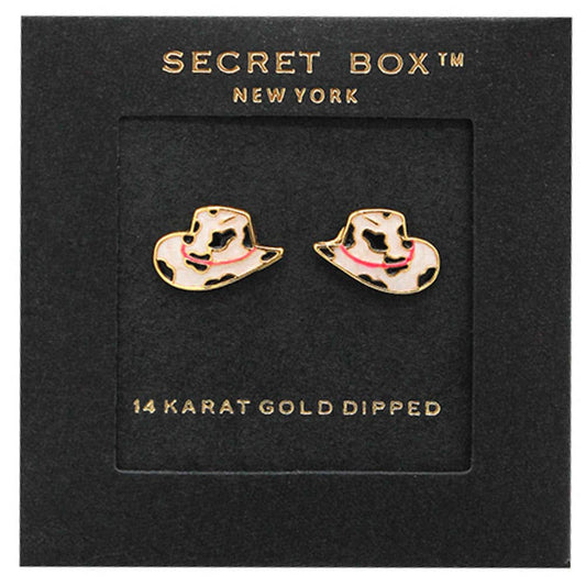 14K GOLD DIPPED ANIMAL PRINT COWBOY  HAT STUD, SB 19852