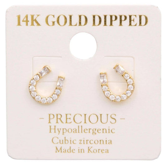 14K GOLD DIPPED HORSESHOE CZ STUD EARRING, KME 8698