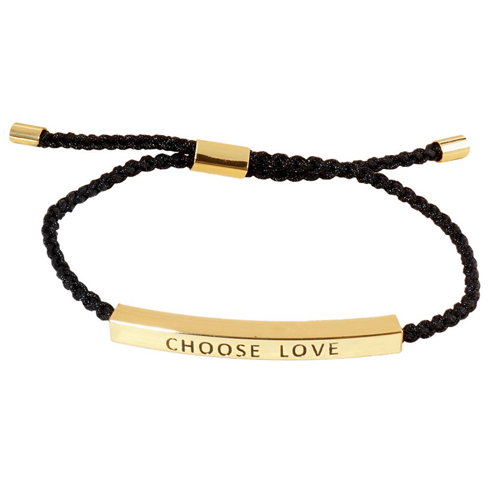 Gold Dipped CHOOSE LOVE Message Bar Pointed Rope Adjustable Cinch Pull Tie Bracelet