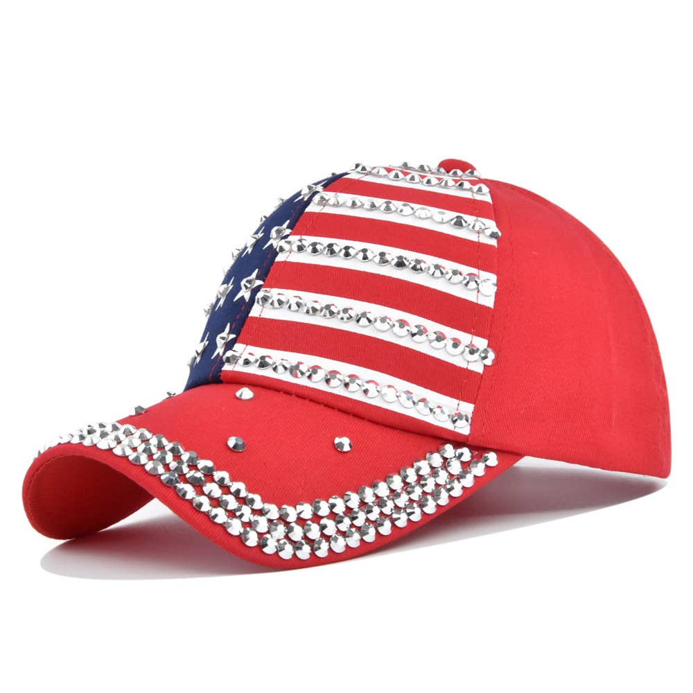 Fourth of July American flag rhinestones baseball cap