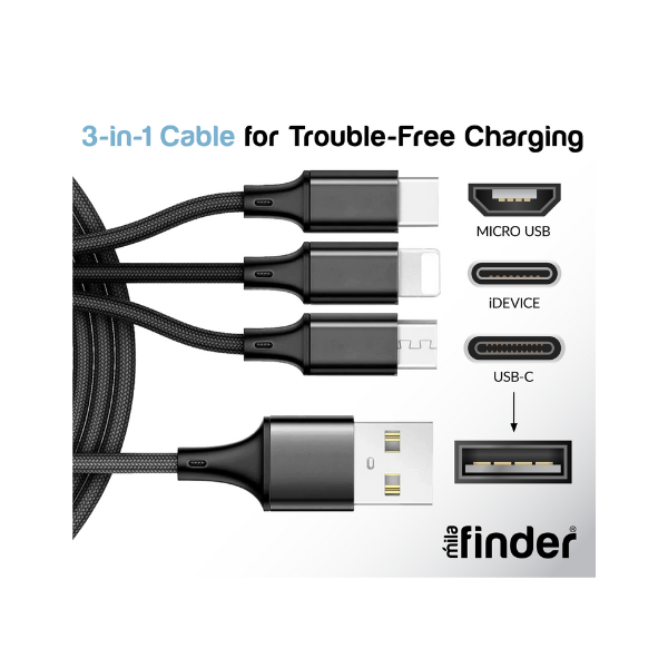 10 Foot 3 in 1 Refill Cable - Micro USB, Lightning, Type C