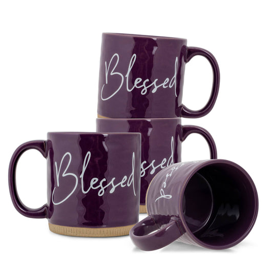 4-Pk Ceramic Mugs Blessed Purple Raw-Bottom PRICE IS PER MUG