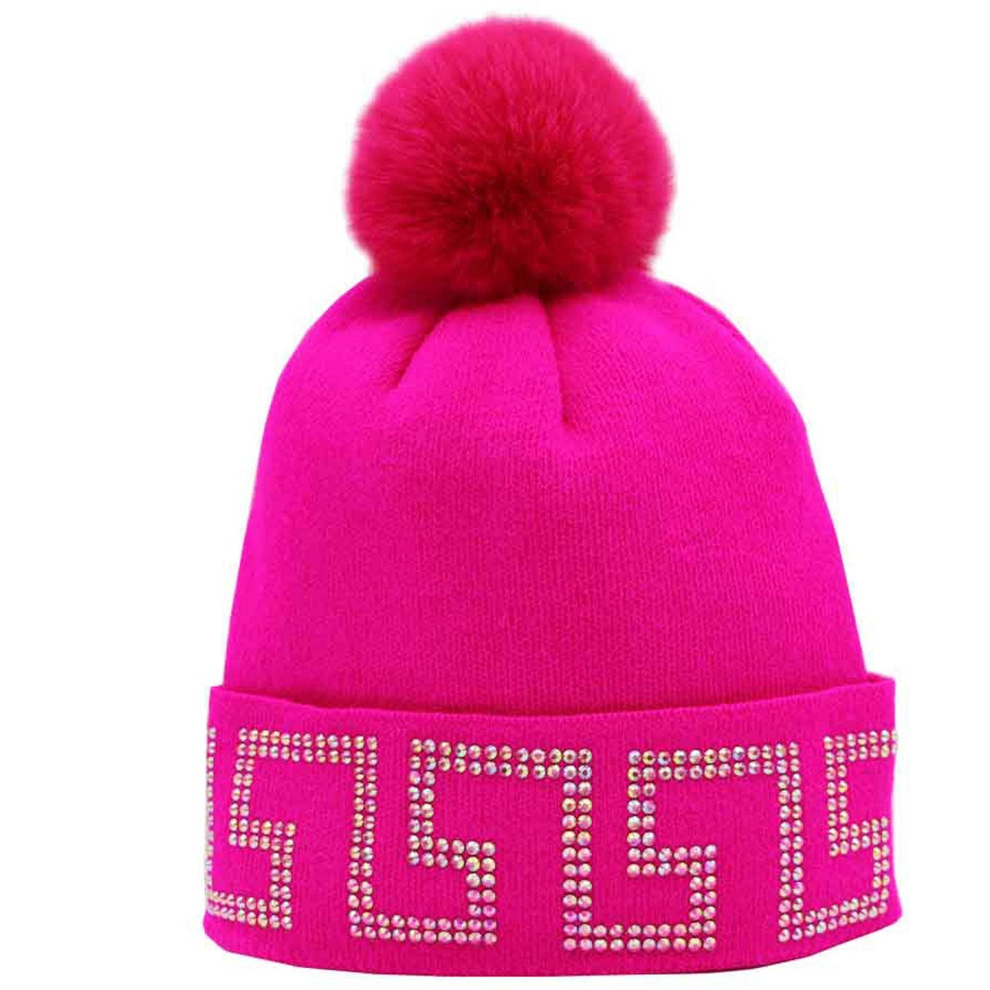MAZE RHINESTONE POM POM BEANIES AT-522