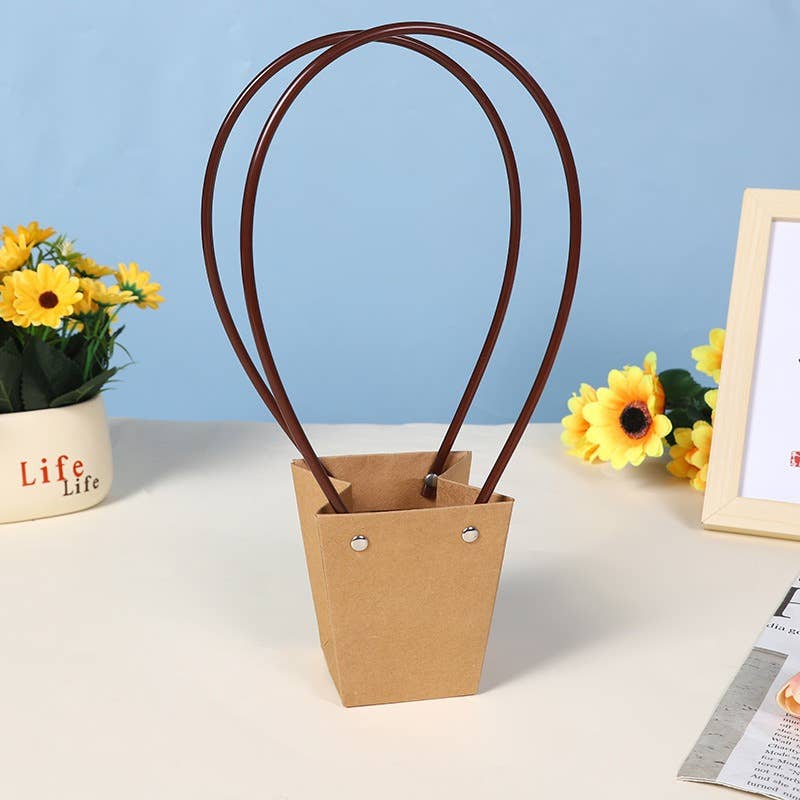 Trapezoid Kraft Paper Flower Bouquet Gift Bag w/ Handles