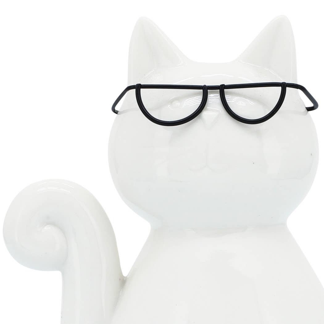 Ceramic Modern Kitty with Glasses Figurine - White, 8 in.