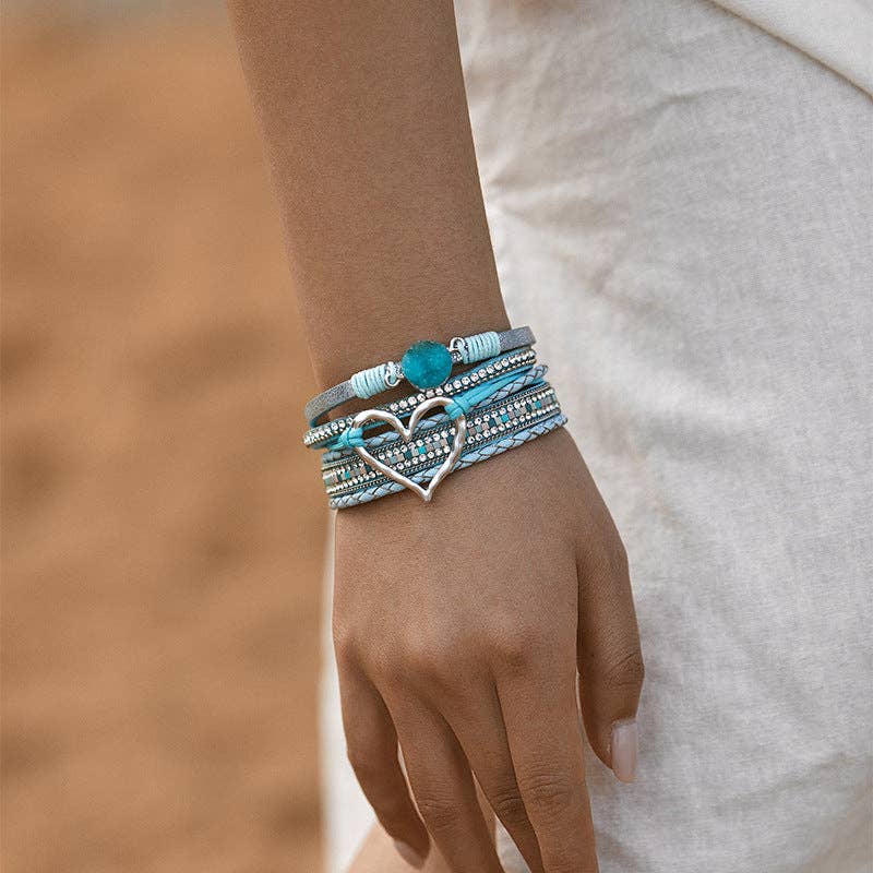 Rhinestone Bohemian Layered Love Bracelet DP25B588