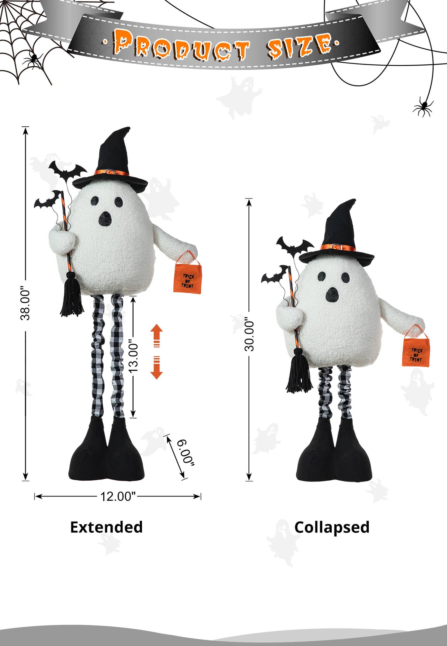 38"H Lighted Halloween Fabric Ghost Standing Decor