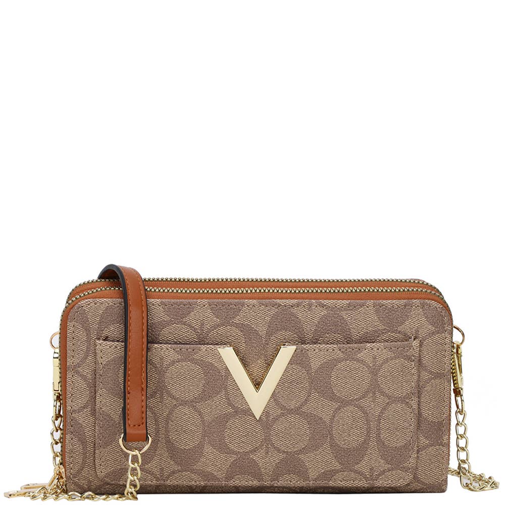 OVAL V DESIGN ZIPPER WALLET W STRAP, FT 1025