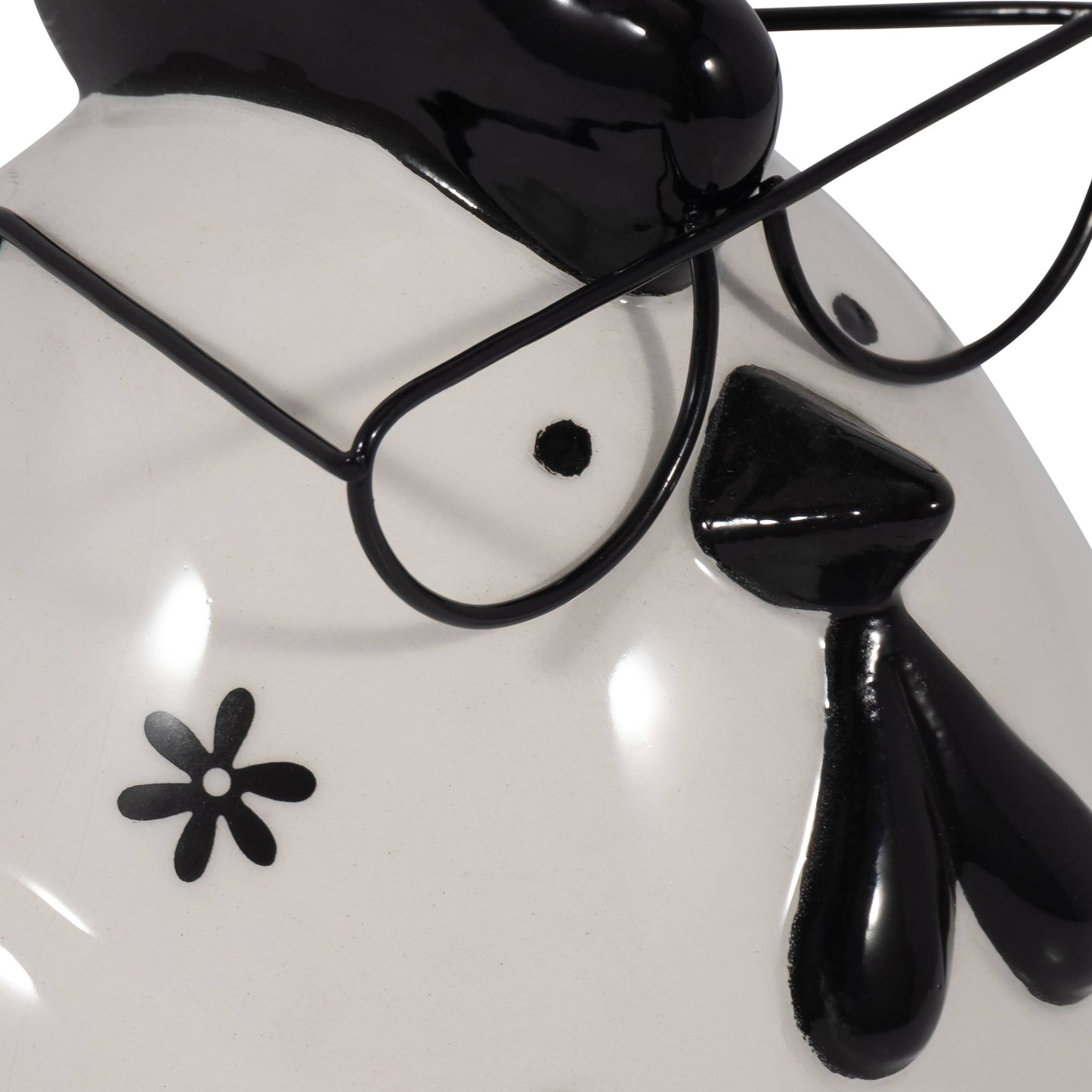 Black/White 7 in. Chubby Rooster with Glasses Figurine