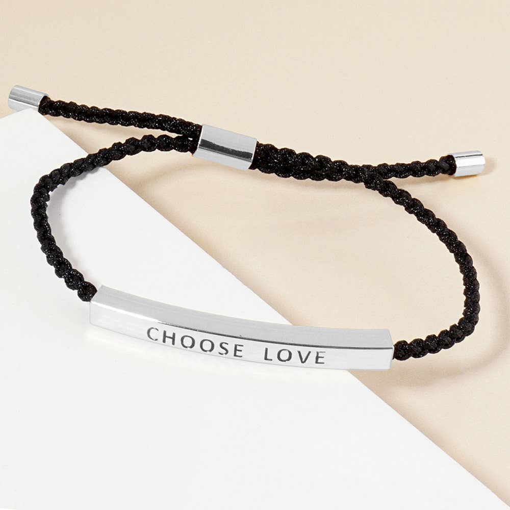 Gold Dipped CHOOSE LOVE Message Bar Pointed Rope Adjustable Cinch Pull Tie Bracelet