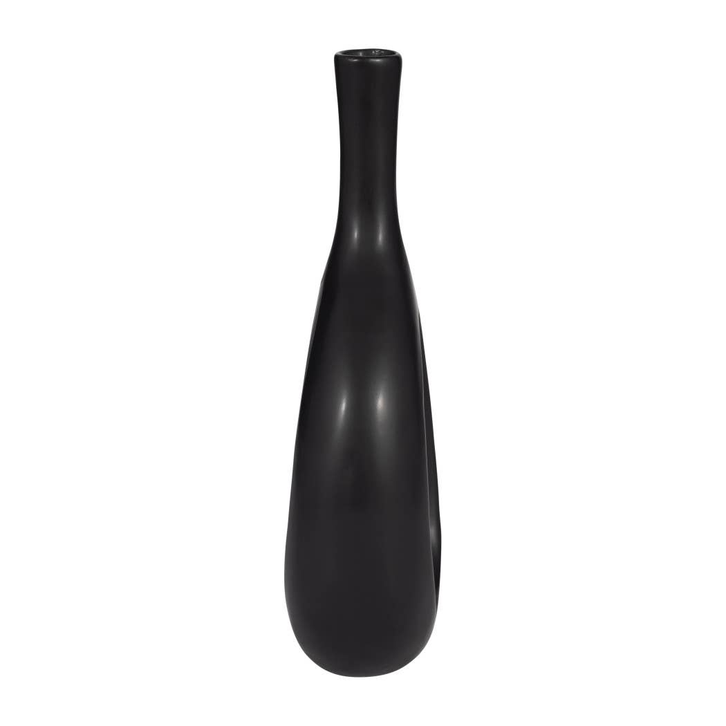 Ceramic Round Curved Open Cut-Out Vase - Black, 12 in.