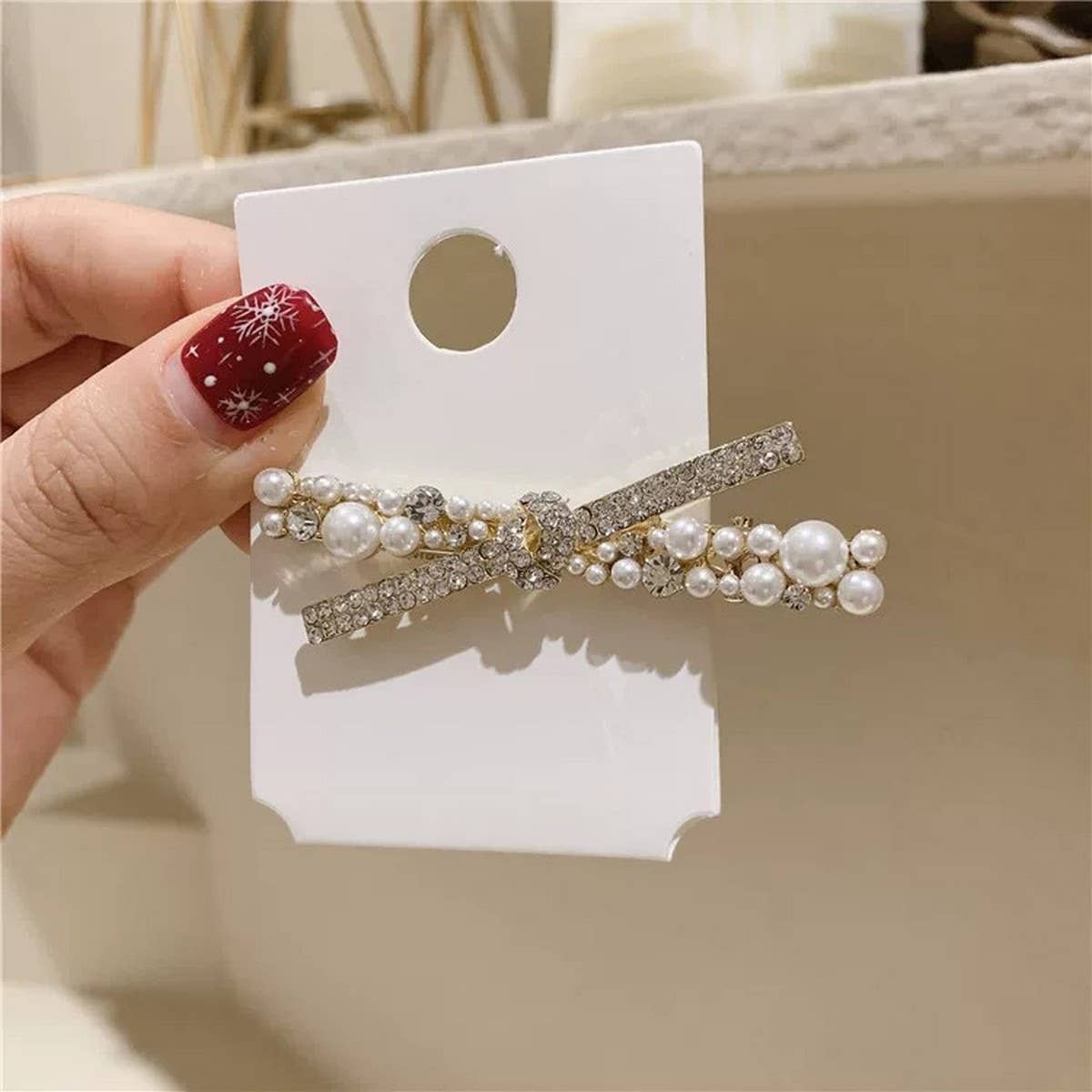 BOW HAIRPIN PEARL SIDE CLIP CROSS BANGS CLIP_CWAHA4662