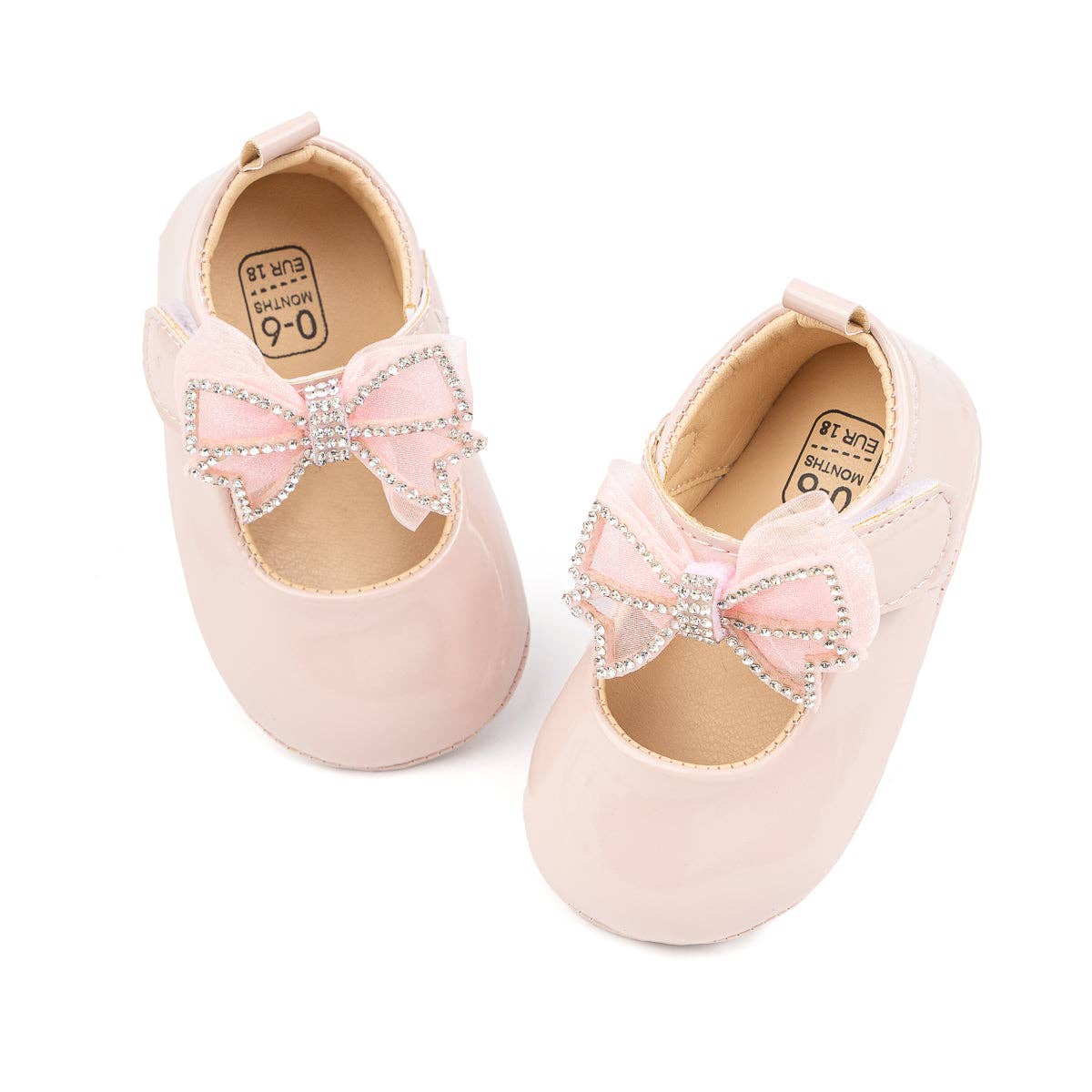 Front bow with rhinestones baby shoes. (Pink) CG5366