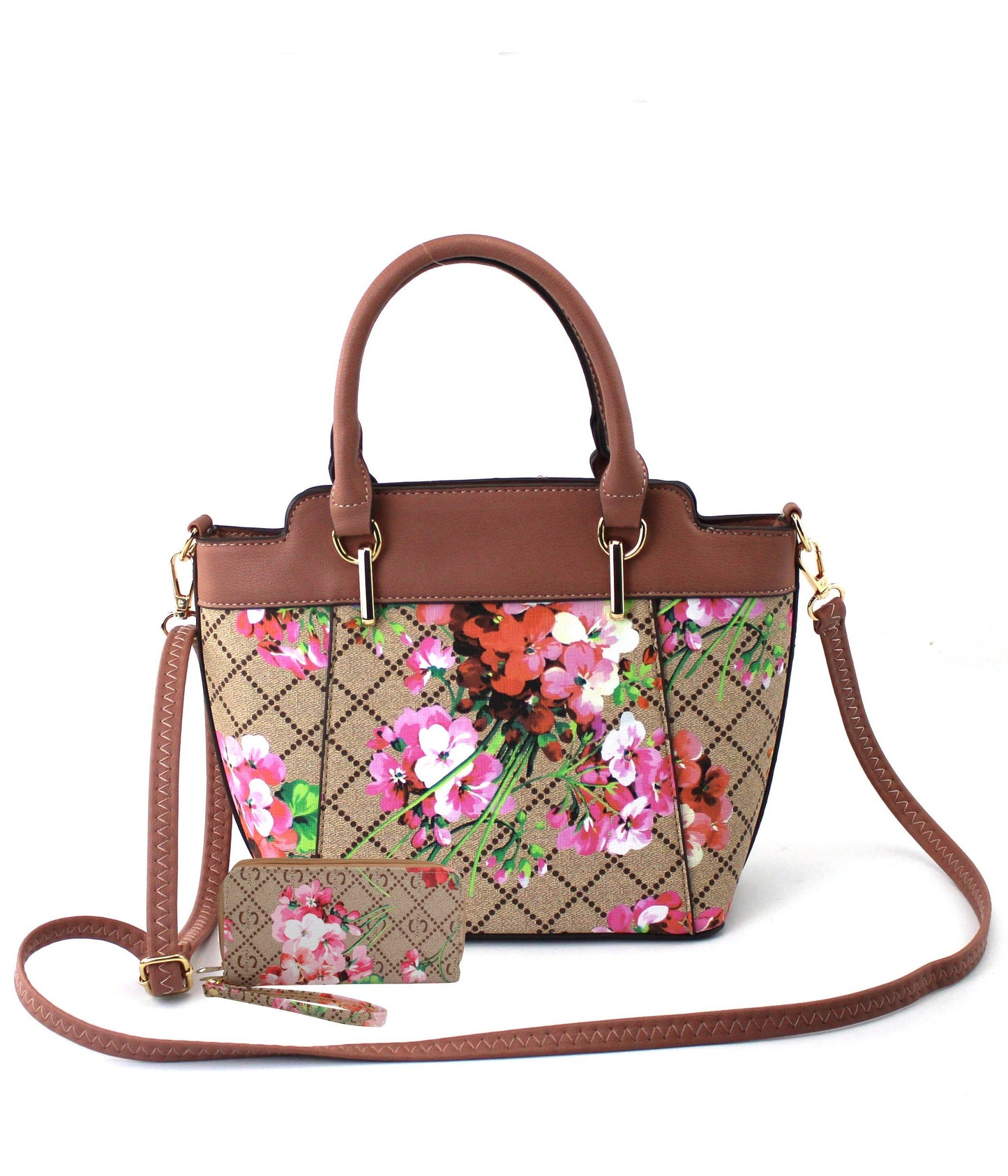 7809A - PU Floral Print Two Color 2 in 1 Tote Bag