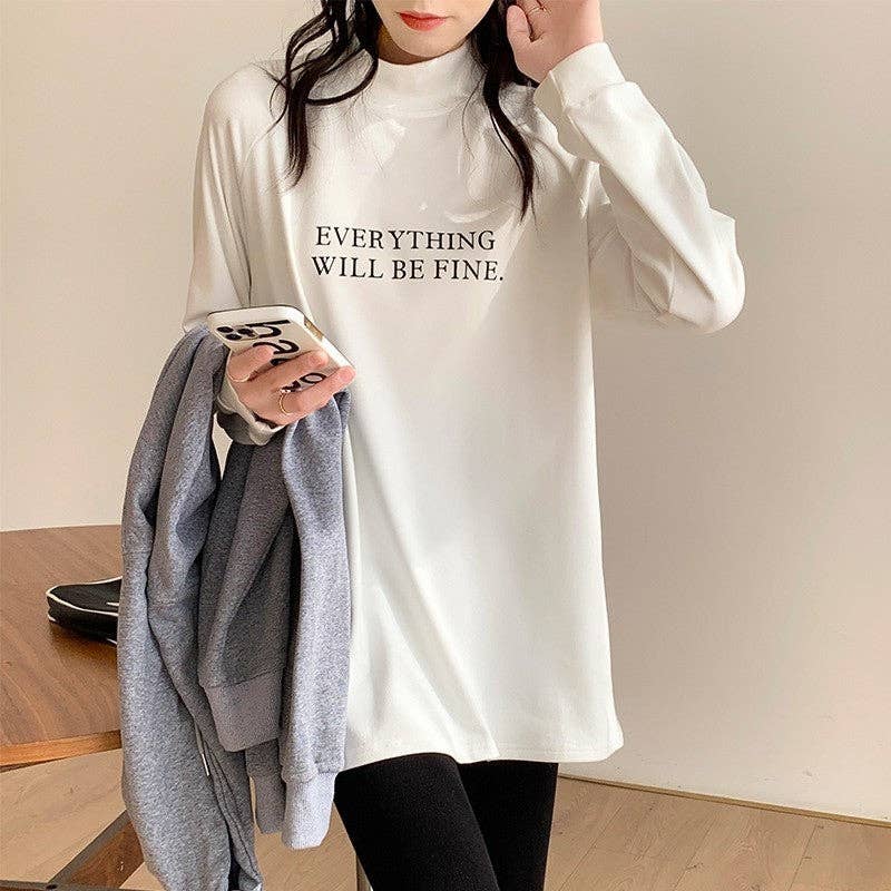Long Sleeve  Half Turtleneck Casual Loose Pullover T-Shirt