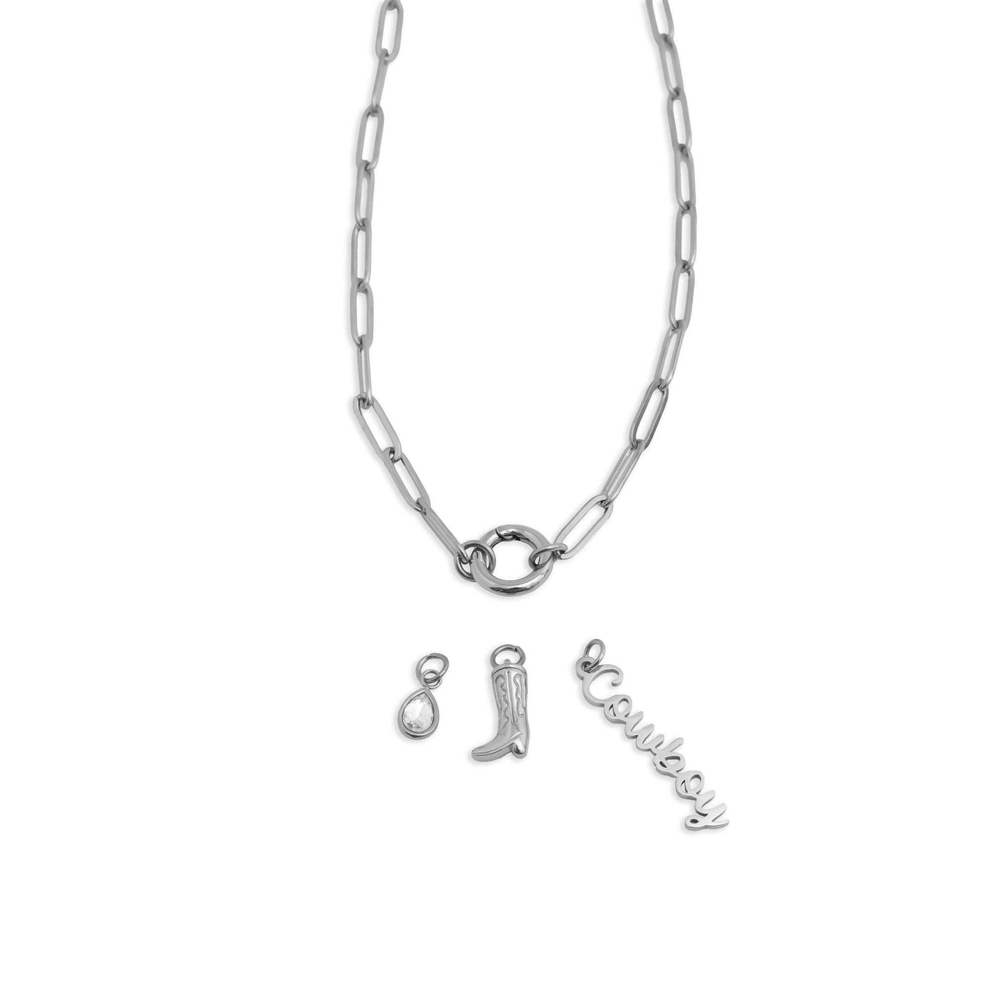 Gold Stainless Steel Cowboy Charm Holder Necklace Gift Set