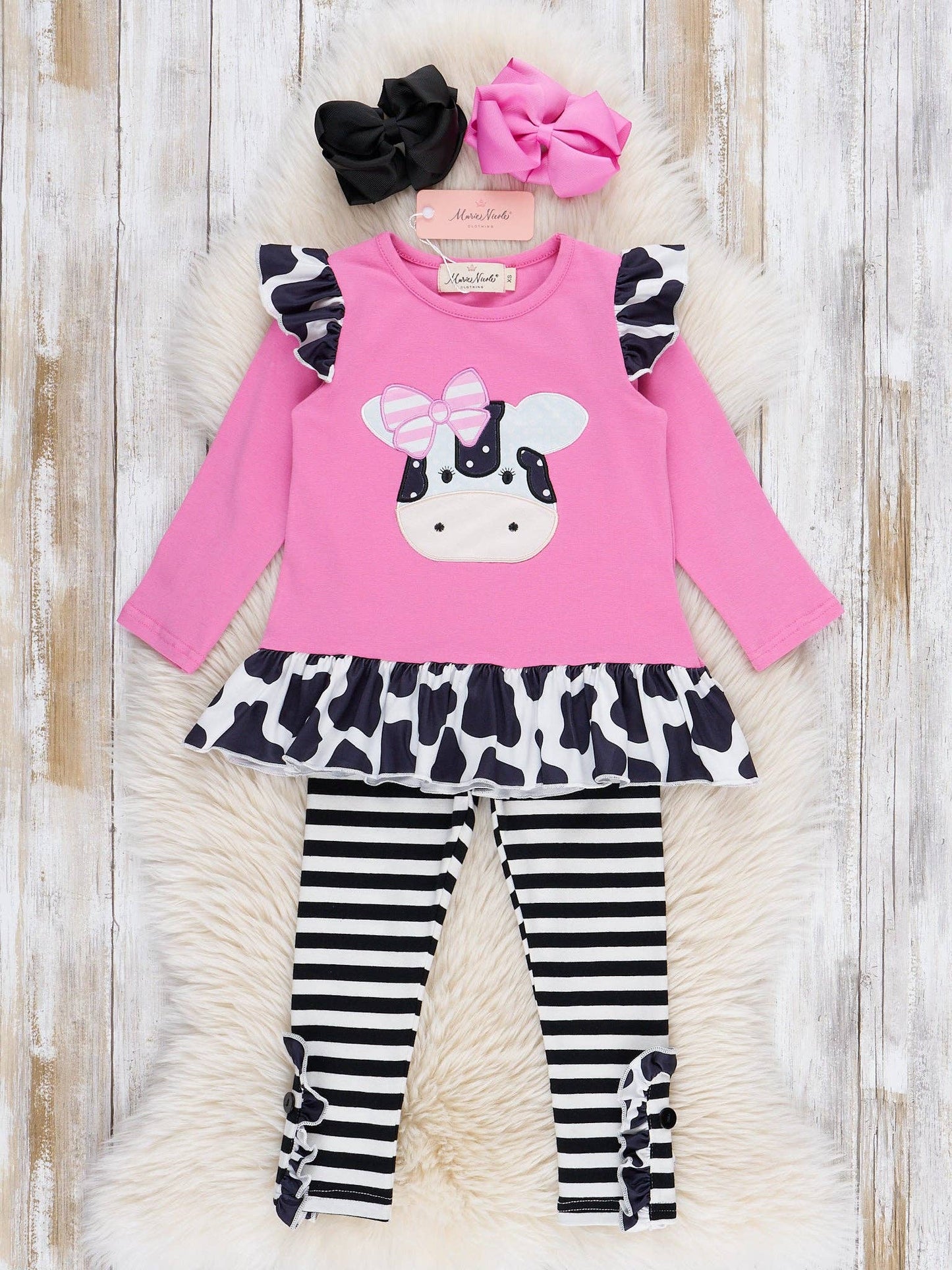 Lil’ Moo Ruffle Embroidered Cow Outfit