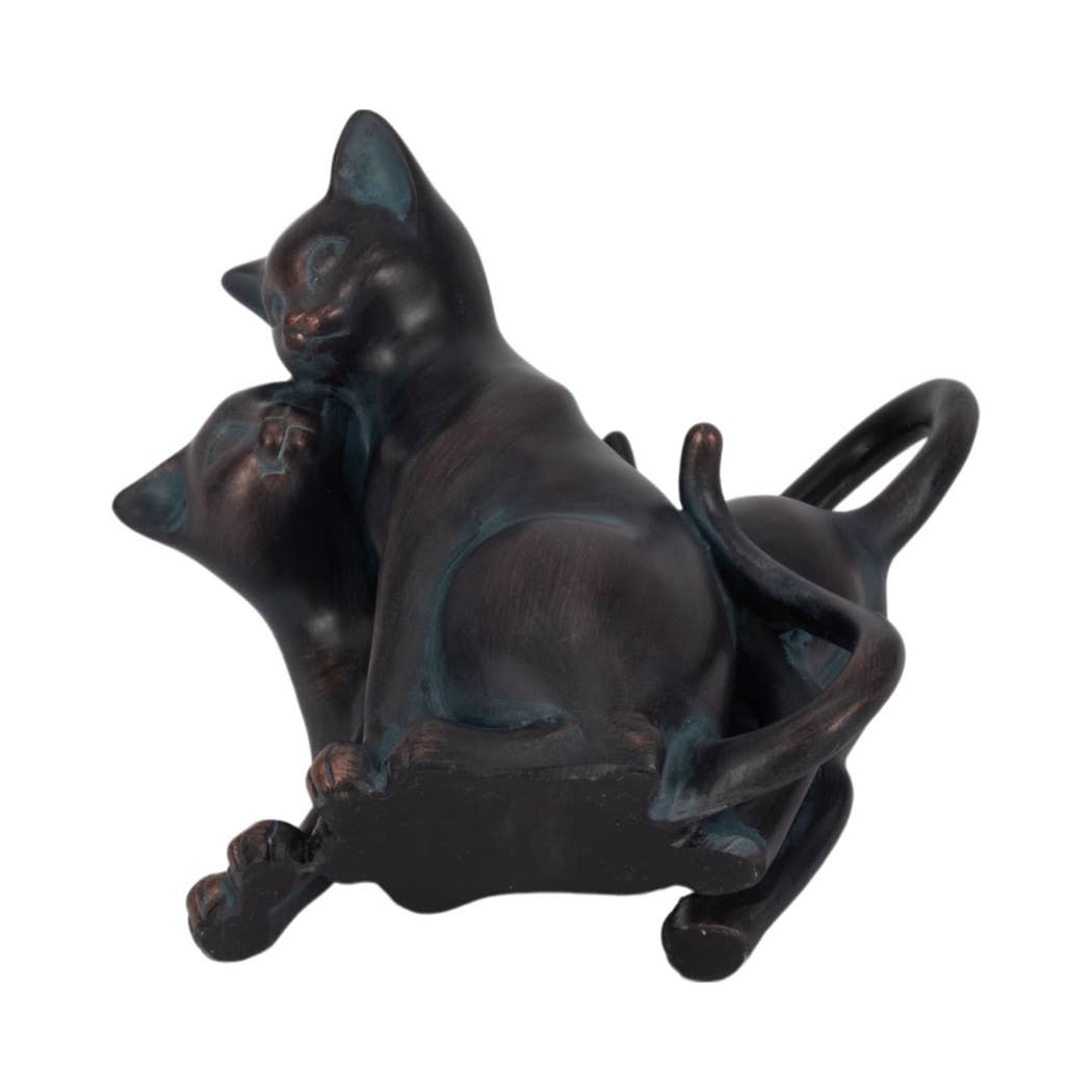Resin Artistic Whimsical Cats Garden Statue - Bronze, 7 in.