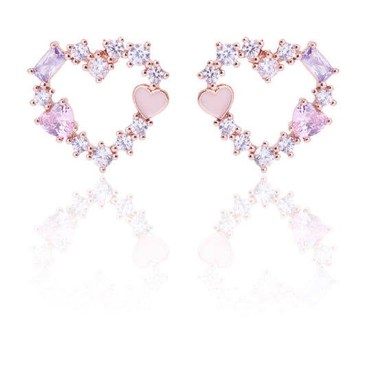 Mixed Color Heart Earrings - Rosegold