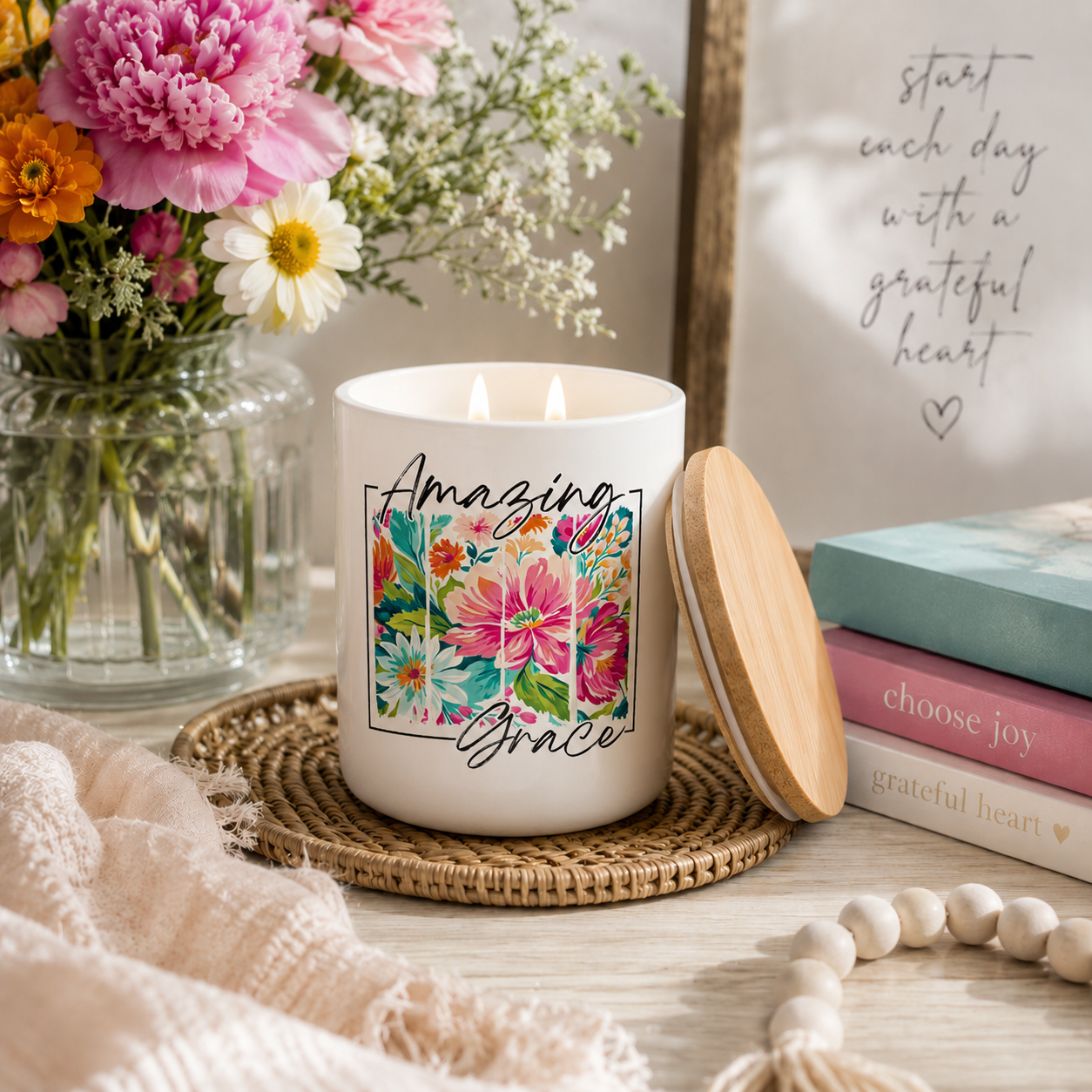 Amazing Grace Floral Candle | 12 oz Jar