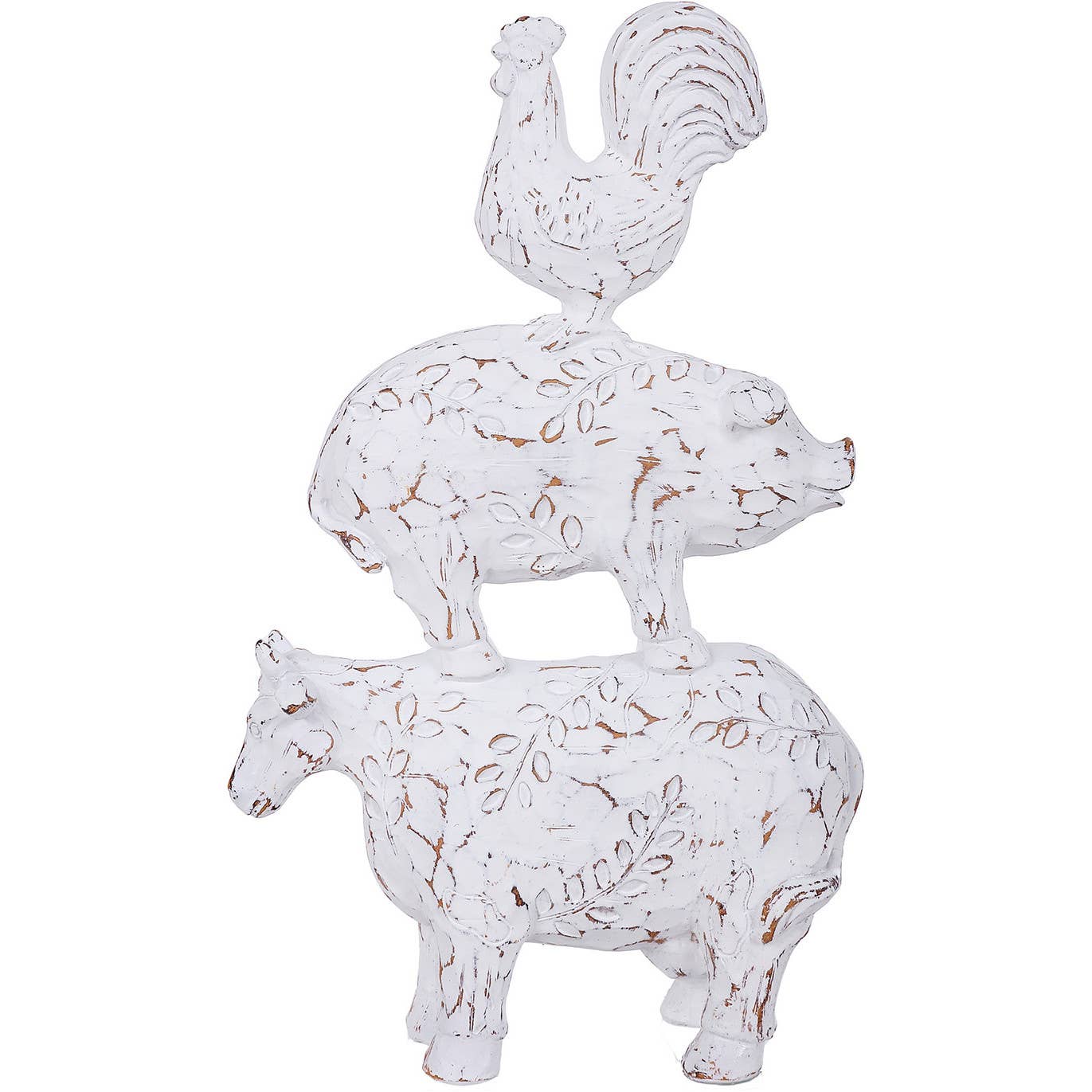 White Resin Chicken, Pig & Cow Stacked Figure - 9.5"