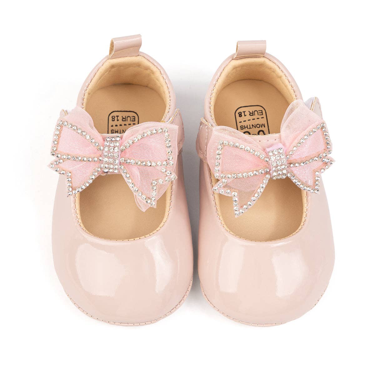Front bow with rhinestones baby shoes. (Pink) CG5366