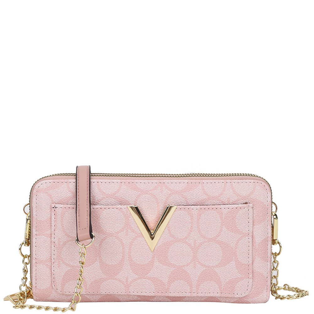 OVAL V DESIGN ZIPPER WALLET W STRAP, FT 1025