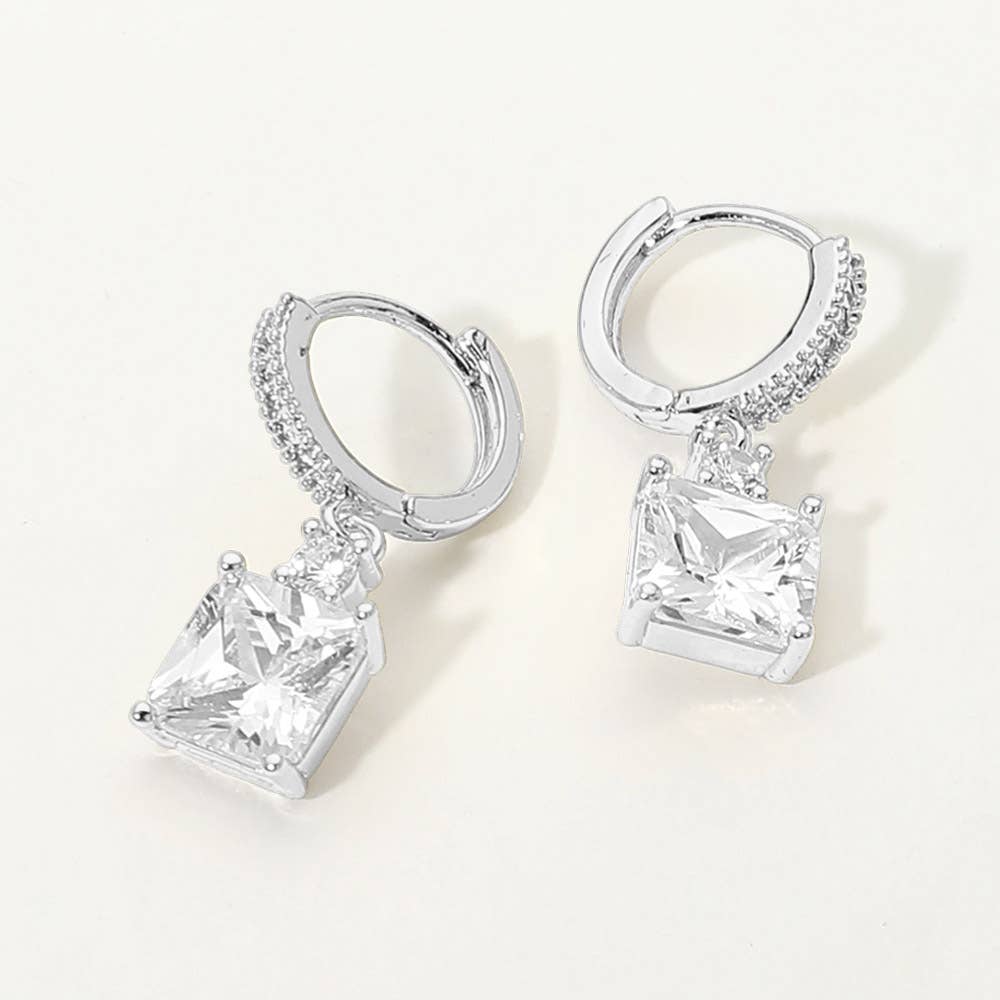Gold Dipped Square CZ Drop Huggie Earrings