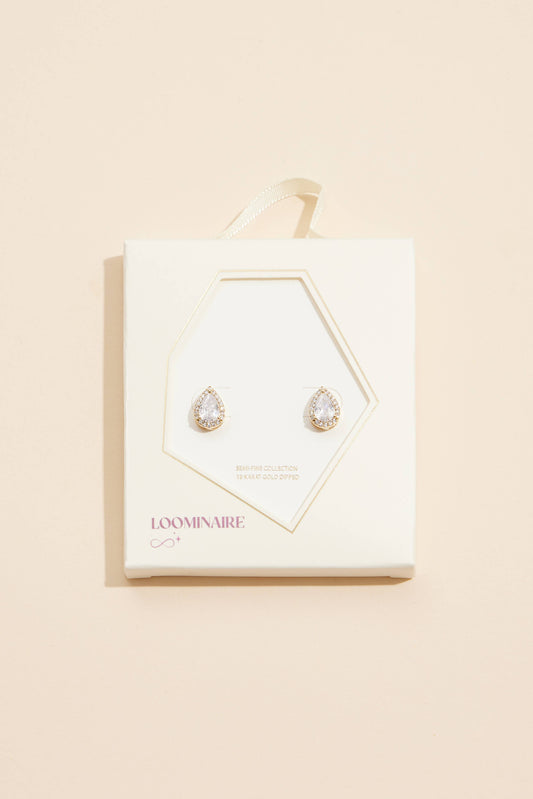 Pear-Shaped Cubic Zirconia Stud Earrings 18K Gold Dipped