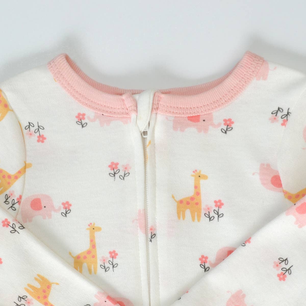 Giraffe & Flower Pattern Zipper Footie Pajamas Romper