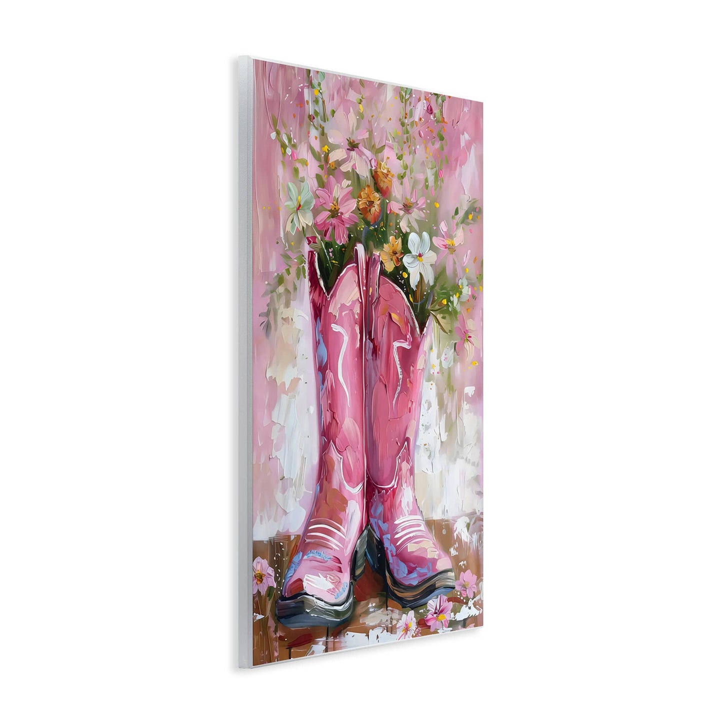 Floral Boots Pink Cowgirl - Unframed Wall Art