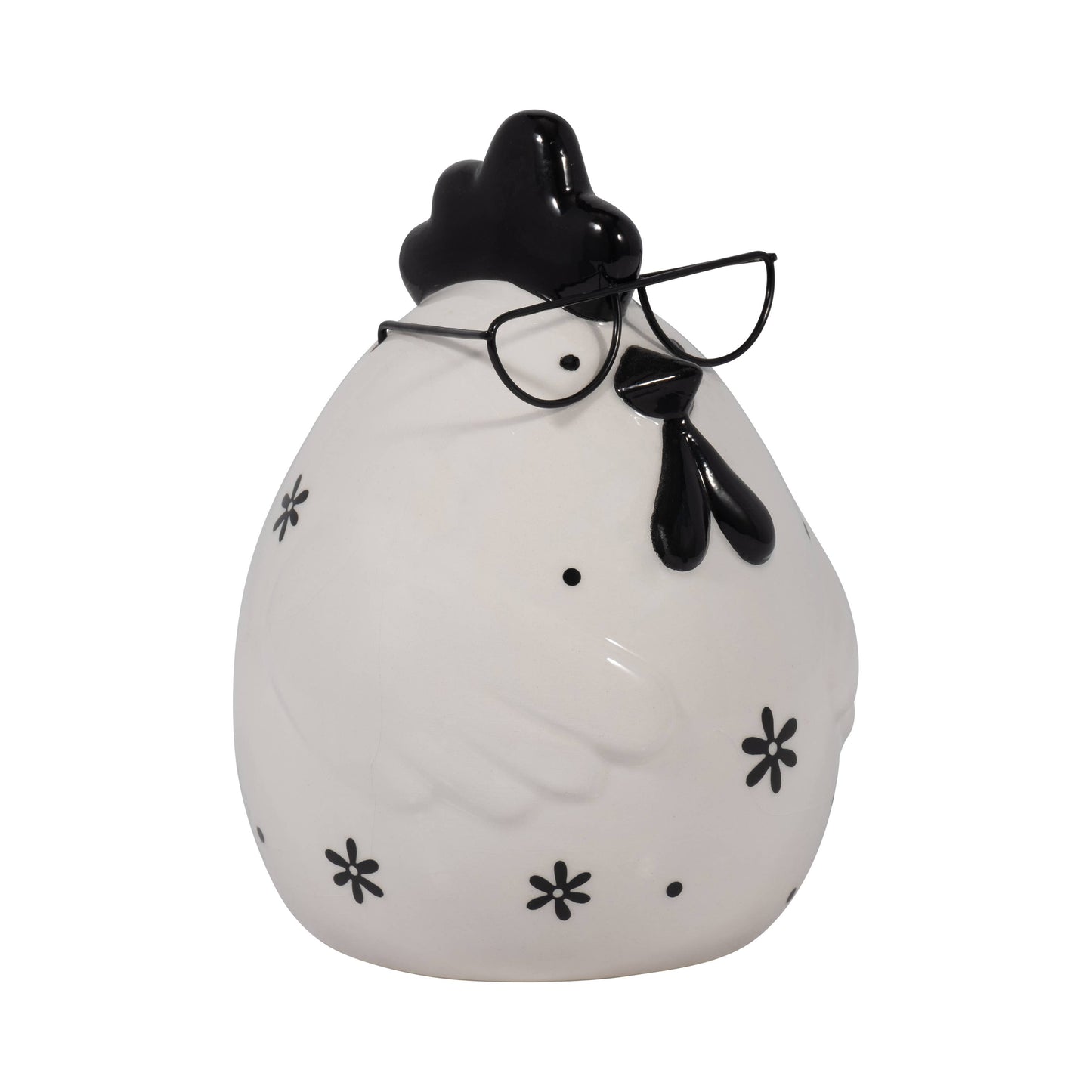 Black/White 7 in. Chubby Rooster with Glasses Figurine