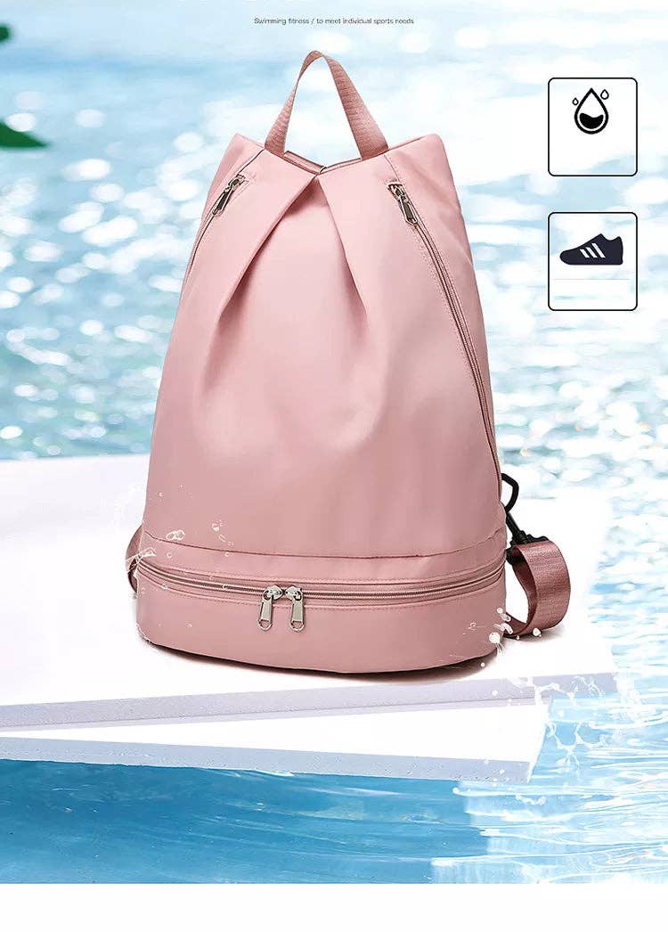 Dry wet separation sports bag waterproof polyester large capacity fitness bag swimming backpack - PINK