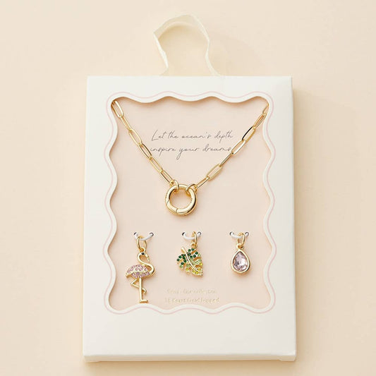 18K Gold Dipped Flamingo Tropical Leaf Pendant Necklace