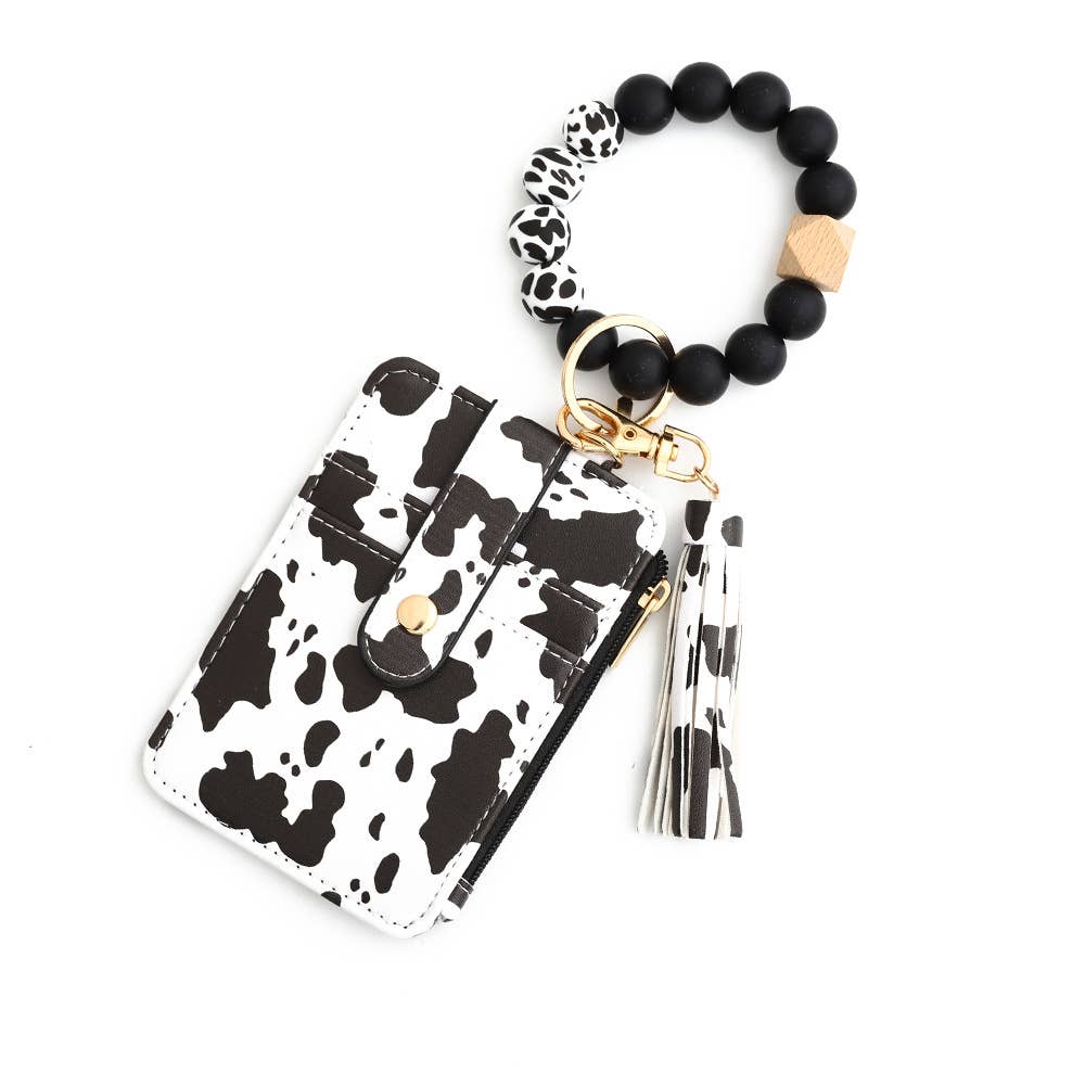 Multi-Colored Leopard Print Bracelet Card Slot Keychain