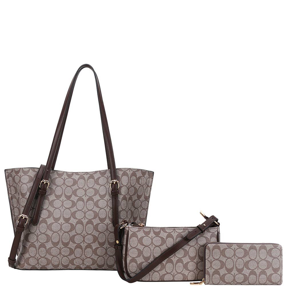 Signature Print Three Piece Tote Bag Set