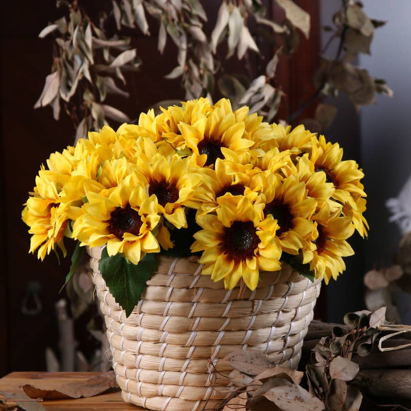 Silk Sunflower Bouquet, Fall Decorative Flowers, Yellow