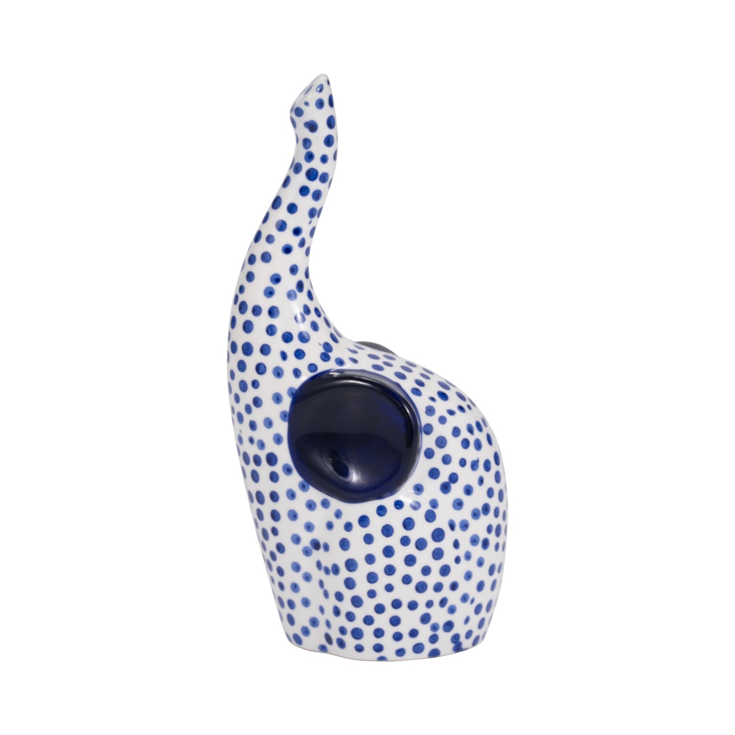 Blue/White 8x4 in. Stoneware Hand-Stamped Trunk Up Elephant