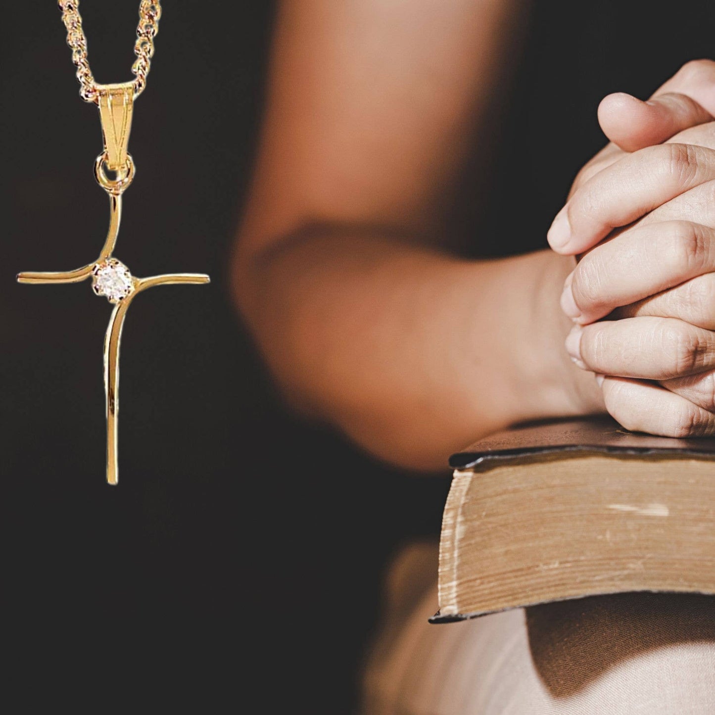 Gold Plated Cross With Stone Necklace