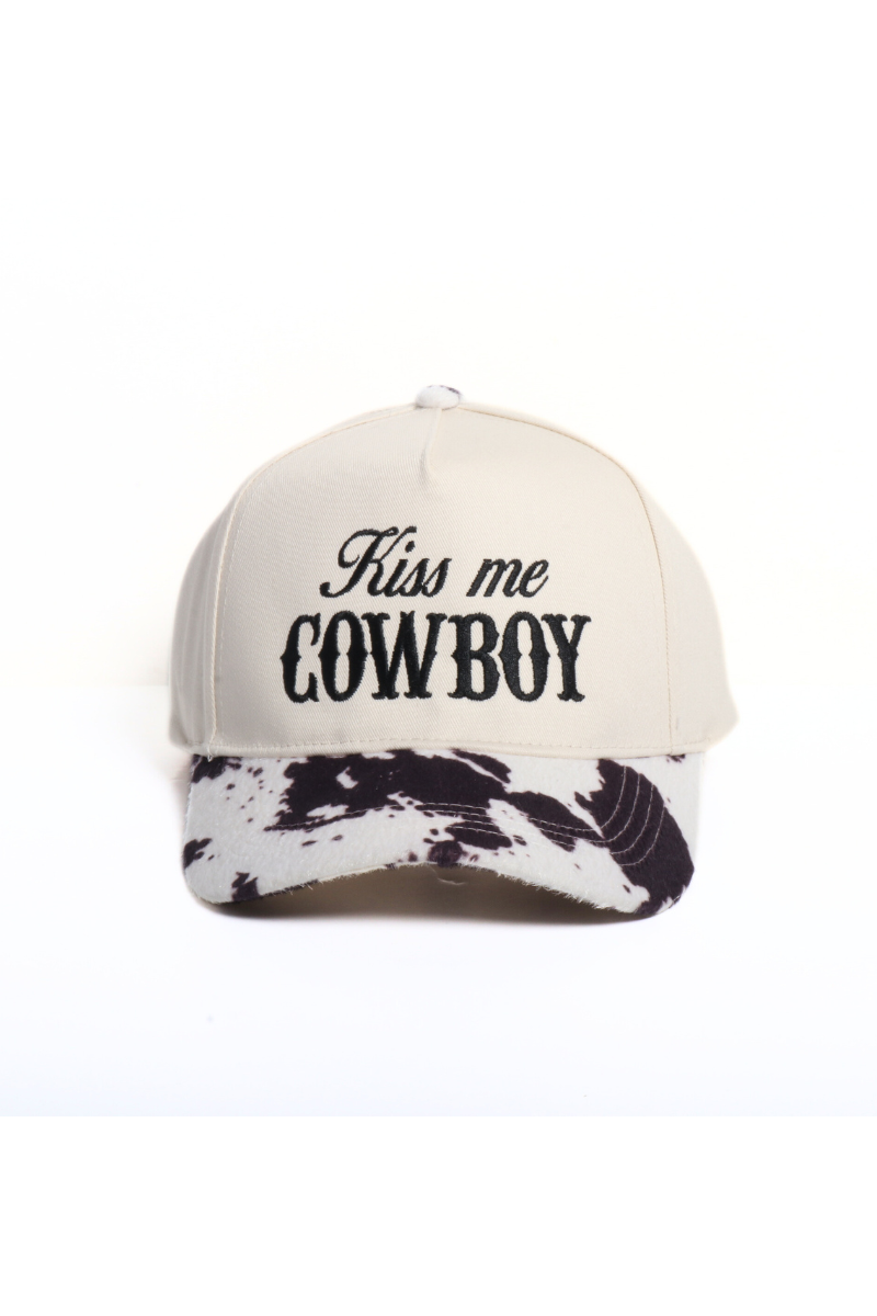 Western KISS ME COW BOY Animal Print Brim 5 Panel Cap