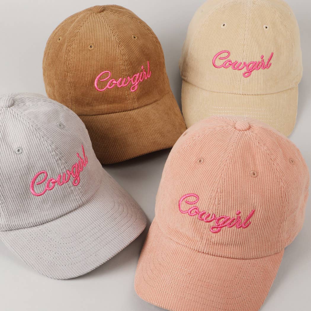 Cowgirl Text Solid Color Corduroy Baseball Cap