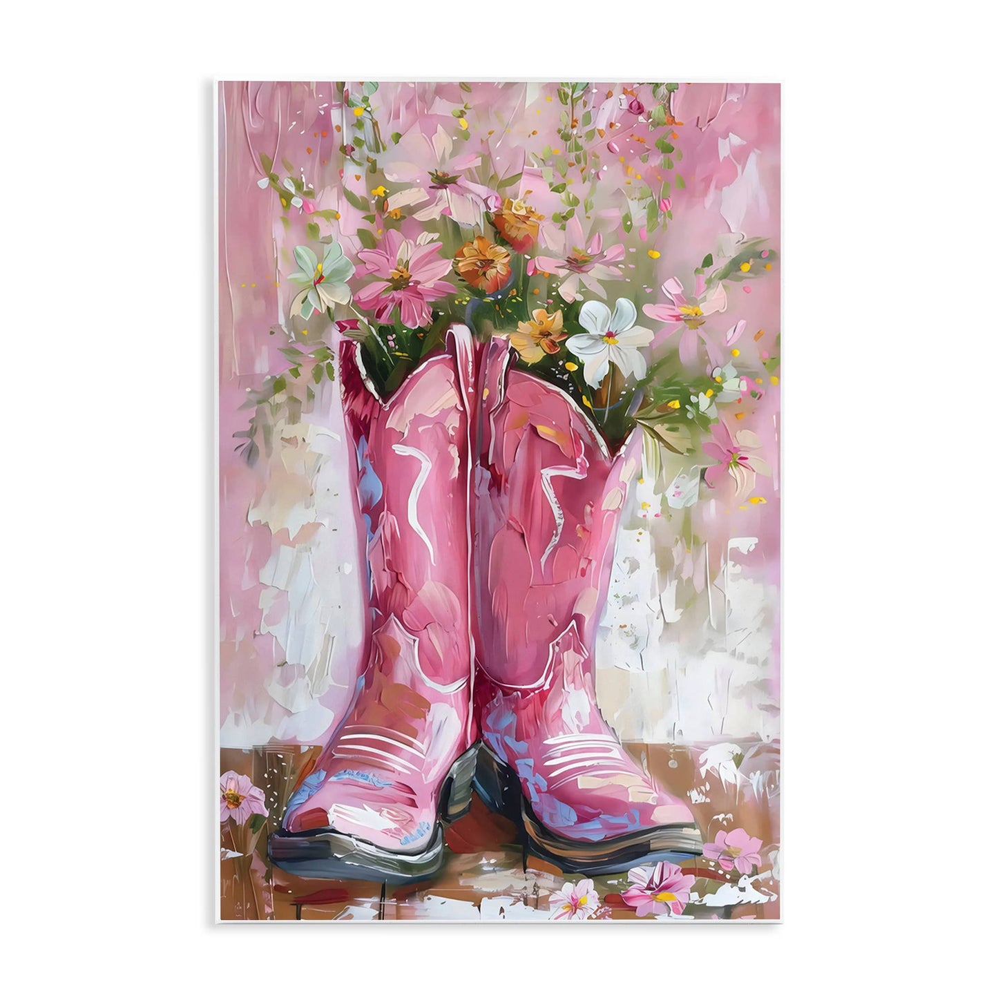 Floral Boots Pink Cowgirl - Unframed Wall Art