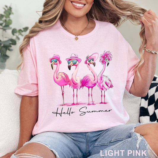 Hello Summer Shirt, Flamingo, Cute Beach, Tropical Animal