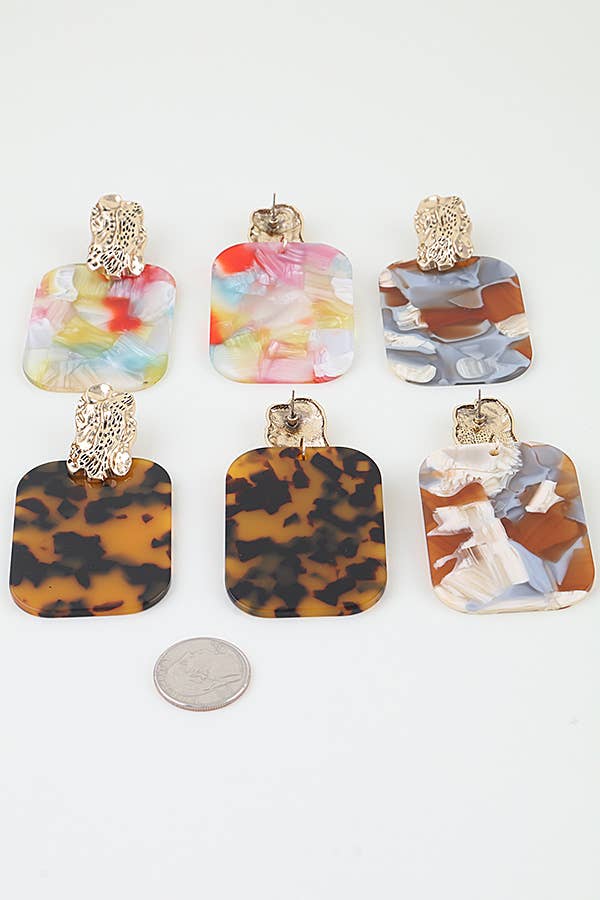 Multi Marble Stone Frame Drop Earrings KE1217