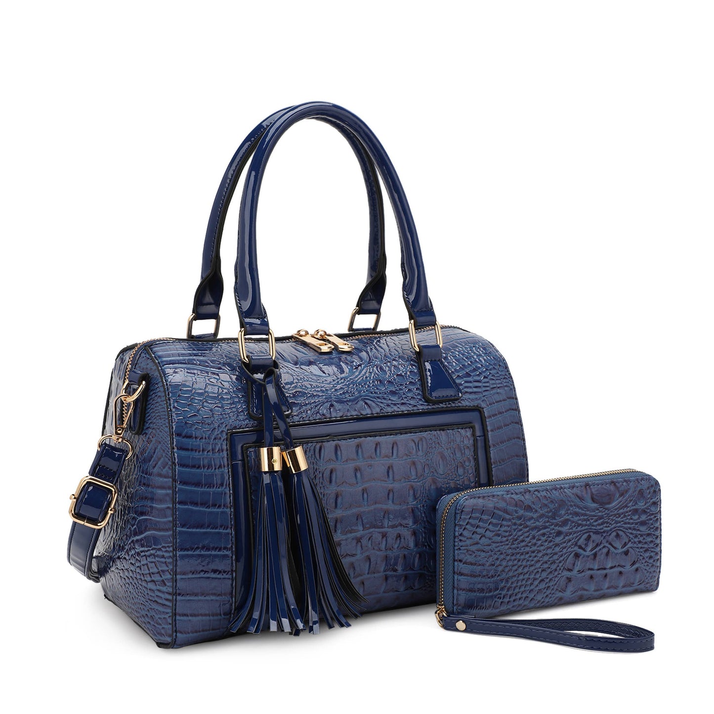 HOLLY  BOSTON BAG SET IN PATENT CROC  WITH WALLET