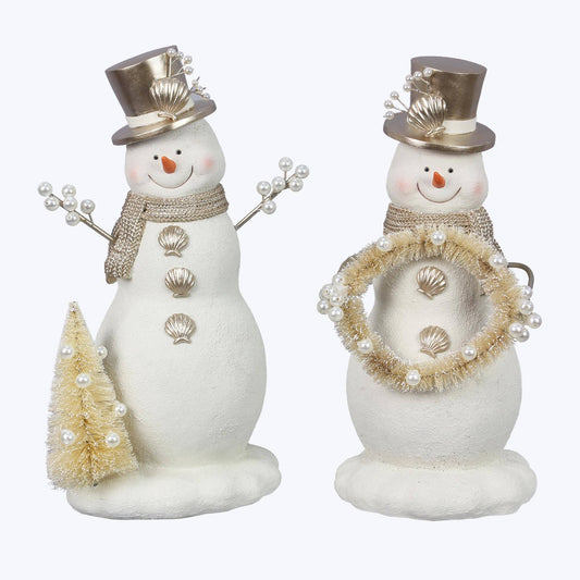 Resin Coastal Snowman with Tree & Wreath Christmas Decor