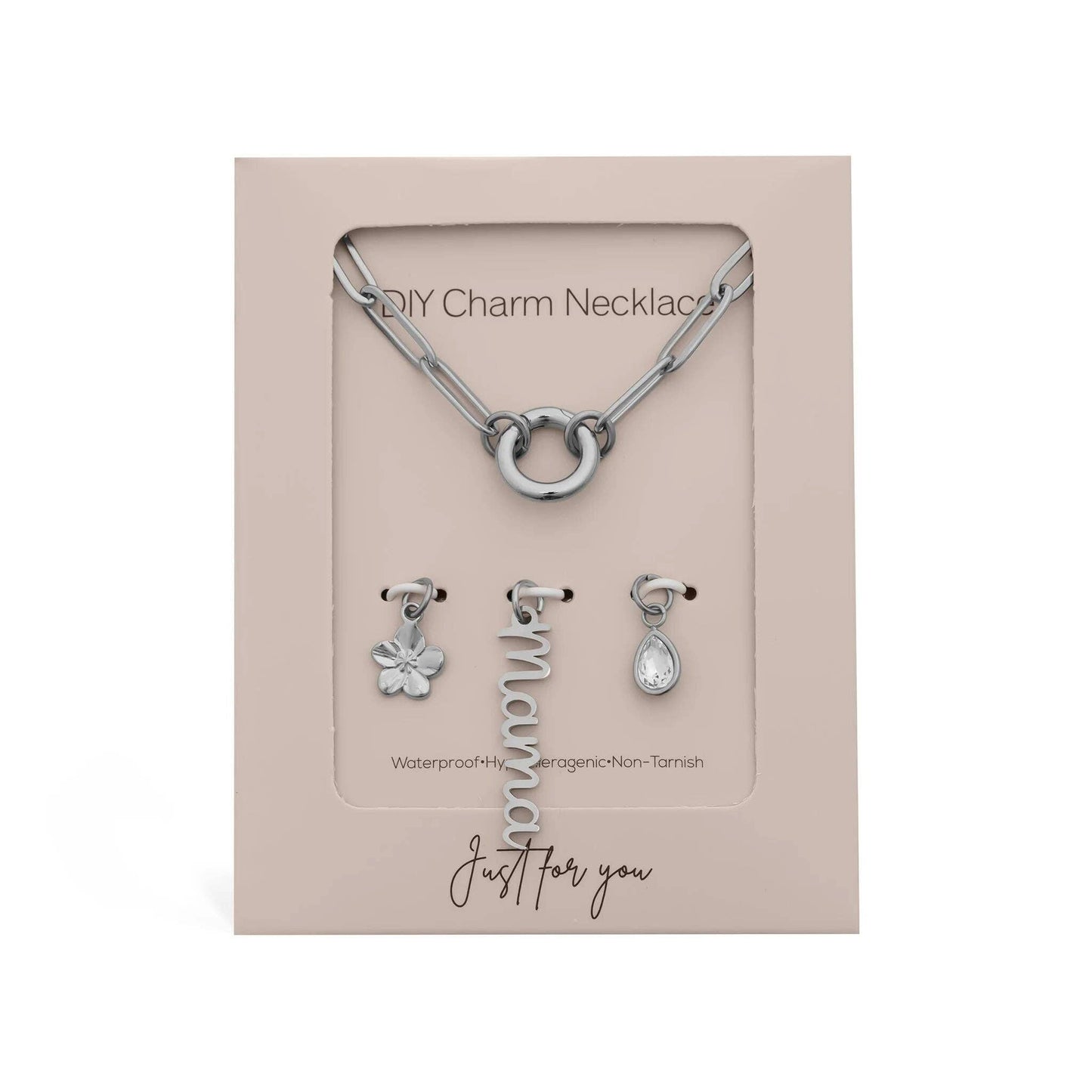 18K Gold Stainless Steel Mama Charm Holder Necklace Gift Set